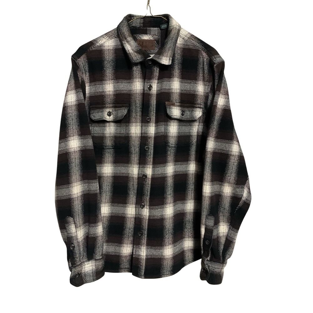 Orvis Heavy Knit Flannel Shacket Men's M Black Brown Plaid Outdoors Work Wear